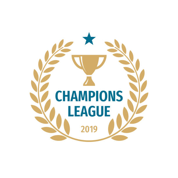 champions-league-abzeichen-design. gold tasse symbol vektor illustration. - award trophy success achievement stock-grafiken, -clipart, -cartoons und -symbole