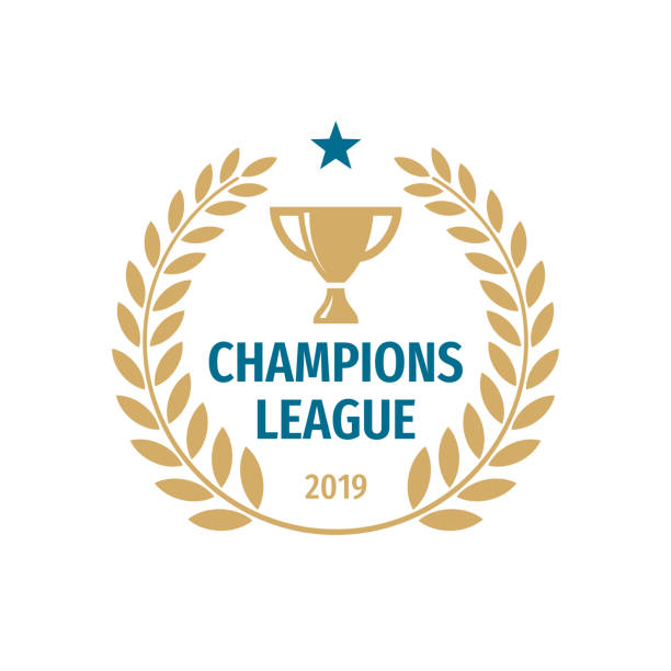 stockillustraties, clipart, cartoons en iconen met champions league badge ontwerp. gouden cup pictogram vector illustratie. - trophy