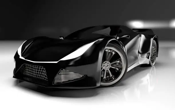 Photo of Modern black sports car ,3d ,render.