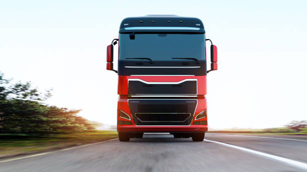 istock semi-truck with trailer driving on road 1166986061