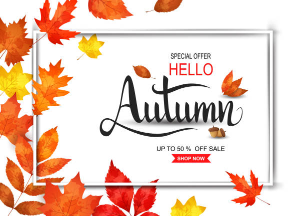 白い販売フレームを持つ秋の販売 - autumn leaf frame decoration点のイラスト素材／クリップアート素材／マンガ素材／アイコン素材