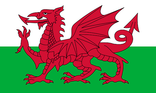 Wales flag with official colors and the aspect ratio of 3:5. Flat vector illustration.