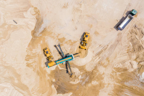 istock Aerial view of sand mining operation extracting a range of mineral sands. 1166989089