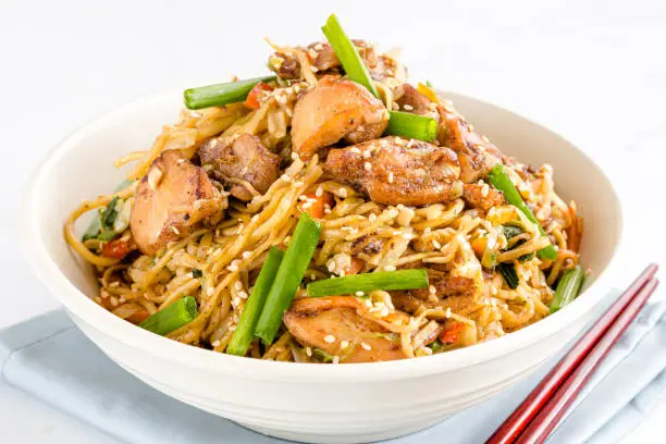 Chicken Chow Mein a Popular Oriental Dish with Noodles, Chicken and Vegetables