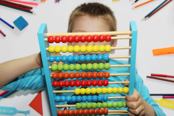 istock The boy holds big abacus in his hands. The boy loves math. 1166994768