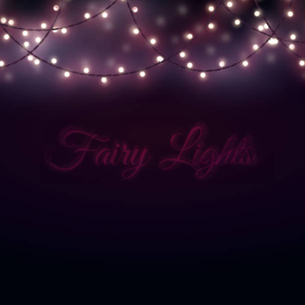 ilustrações de stock, clip art, desenhos animados e ícones de mysterious blurred background with glowing light bulb garlands. fairy lights decor for christmas, new year, birthday celebration flyer, banner or invitation. vector illustration. - light bulb replace lighting equipment changing form