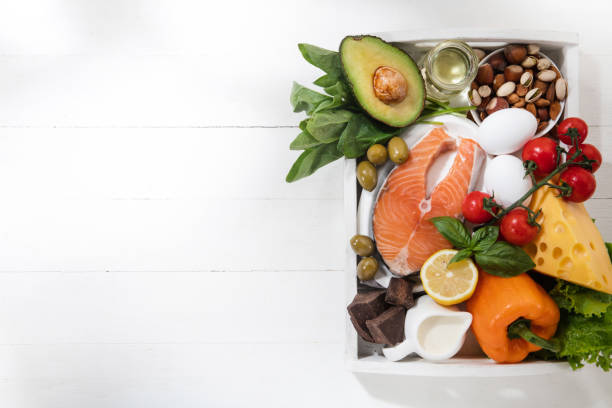 istock Ketogenic low carbs diet - food selection on white background 1166995896