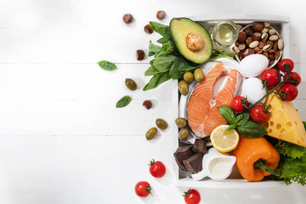 istock Ketogenic low carbs diet - food selection on white background 1166995907