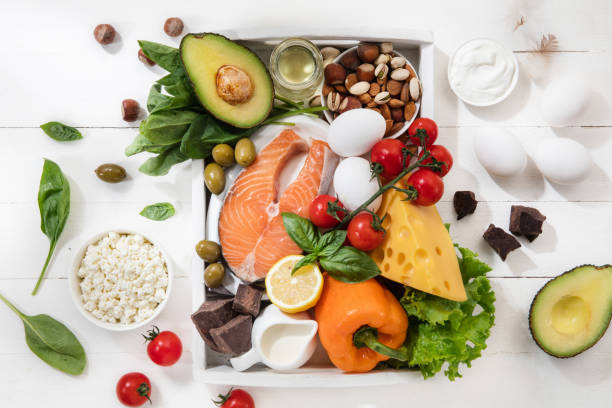 istock Ketogenic low carbs diet - food selection on white background 1166995920