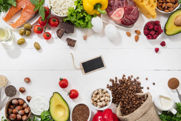 istock Ketogenic low carbs diet - food selection on white background 1166995949