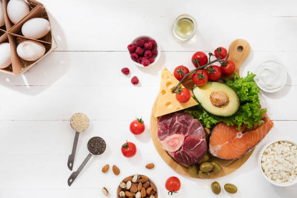 istock Ketogenic low carbs diet - food selection on white background 1166995990