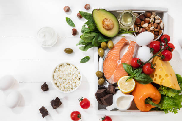 istock Ketogenic low carbs diet - food selection on white background 1166996011