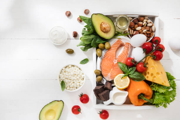 istock Ketogenic low carbs diet - food selection on white background 1166996012