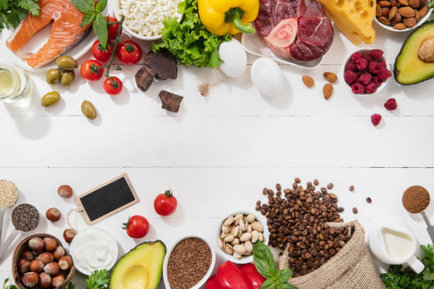 istock Ketogenic low carbs diet - food selection on white background 1166996052