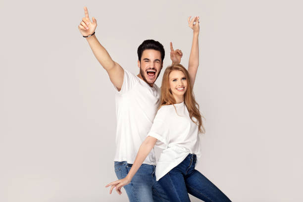 istock Happy youg couple smiling. Facial expression. 1166996963