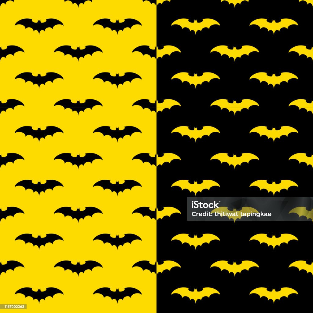 Bats Seamless Pattern With Black And Yellow Background Batman Symbol  Silhouette Pattern Design For Decoration On Holiday Halloween Day Stock  Illustration - Download Image Now - iStock