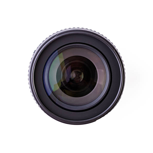 obiettivo della fotocamera isolato su sfondo bianco - telephoto lens immagine foto e immagini stock