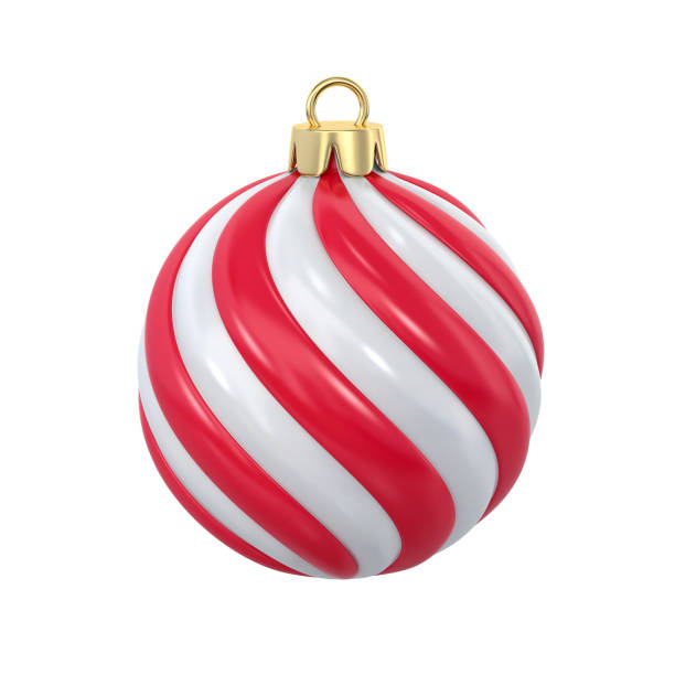 Red and white striped christmas ball isolated on white