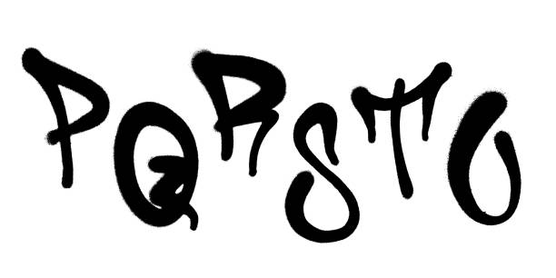 ilustrações de stock, clip art, desenhos animados e ícones de graffiti spray font alphabet with a spray in black over white. vector illustration - spray paint vandalism symbol paint