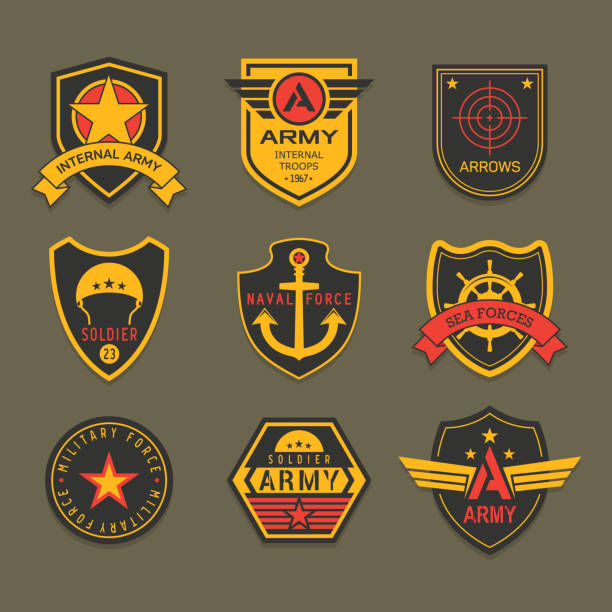 militärabzeichen oder armeeabzeichen, amerikanischer soldat - förster stock-grafiken, -clipart, -cartoons und -symbole