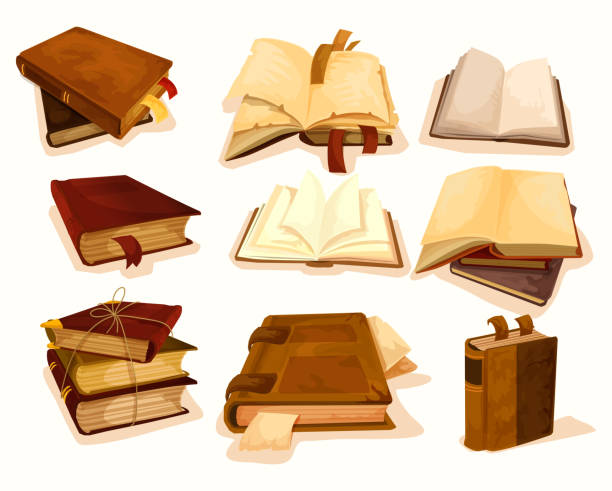 ilustrações de stock, clip art, desenhos animados e ícones de old or retro books with bookmark in pile or stack - pilha roupa velha