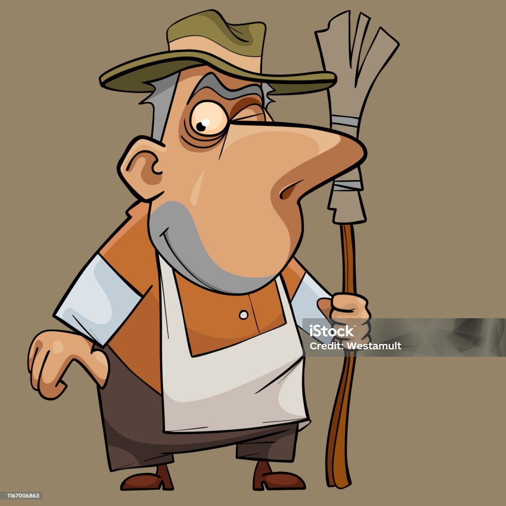 Cartoon Funny Friendly Male Janitor With A Broom Stock Illustration -  Download Image Now - Adult, Apron, Blue-collar Worker - iStock