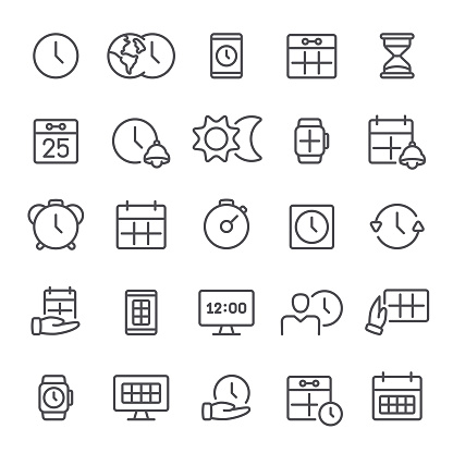 Time, calendar, icon, icon set, universal time, clock, hourglass, stopwatch