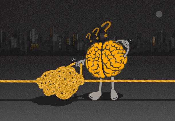 Tangled Knot Brain tries to untangle a tangled knot. (Used clipping mask) political joke stock illustrations