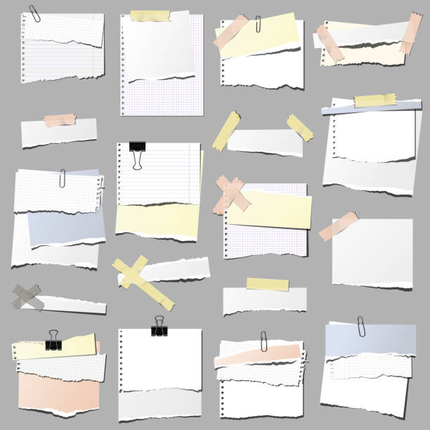 illustrations, cliparts, dessins animés et icônes de ensemble de papier déchiré, d'isolement sur le fond gris. - index card paper clip paper blank