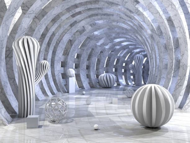 istock Round tunnel pierced with light with 3D balls 1167012607
