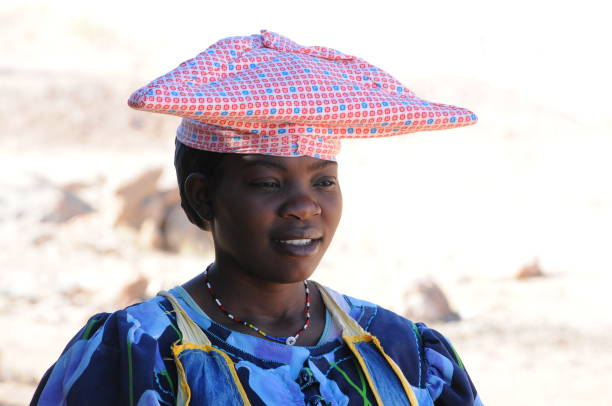 Usakos, Namibia Usakos, Namibia - August, 24, 2014: portrait of Herero women in the street of Usakos, Namibia kaokoveld stock pictures, royalty-free photos & images