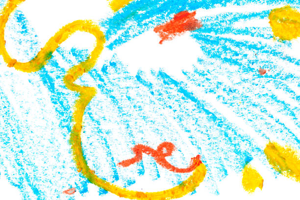 istock Vivid scribbles abstract hand drawn pastel illustration. Blue and yellow paint swirl, zig zag, stains. 1167017844