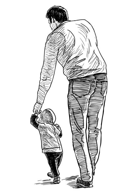 ilustrações de stock, clip art, desenhos animados e ícones de a young father with his baby going on a stroll - father and daughter