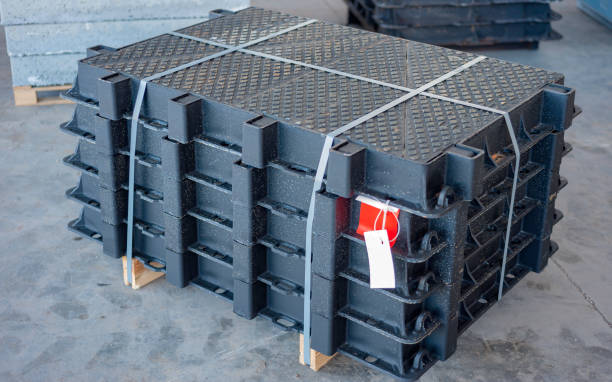 istock stack of cast iron manhole for manhole cover sewer inspection system and concrete drain pit block 1167020516