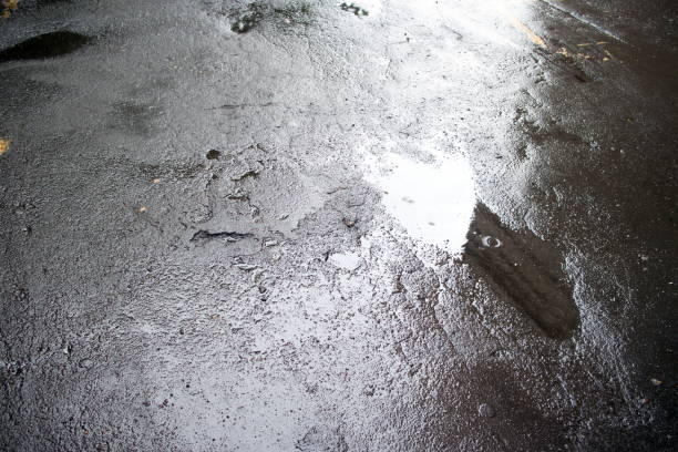 istock Wet asphalt with puddles in the rain 1167023935