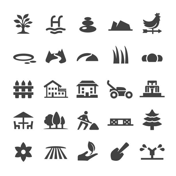 Landscaping Icons - Smart Series Landscaping, lawn mower clip art stock illustrations