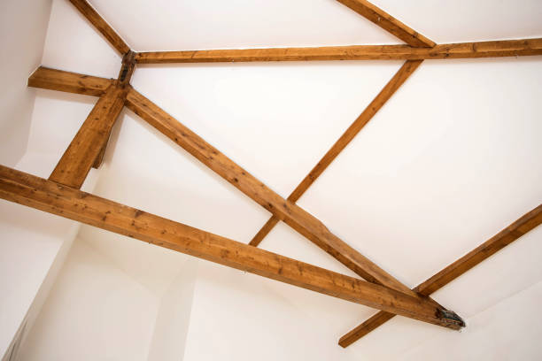 istock Wooden design. Wooden beams to ceiling as a design element. Modern interior. 1167042094