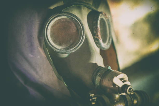 Environmental disaster. Post apocalyptic survivor in gas mask