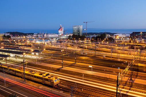 Panorama of Gothenburg and railway station. \nGothenburg, Vasstergotland and Bohuslan, Sweden.