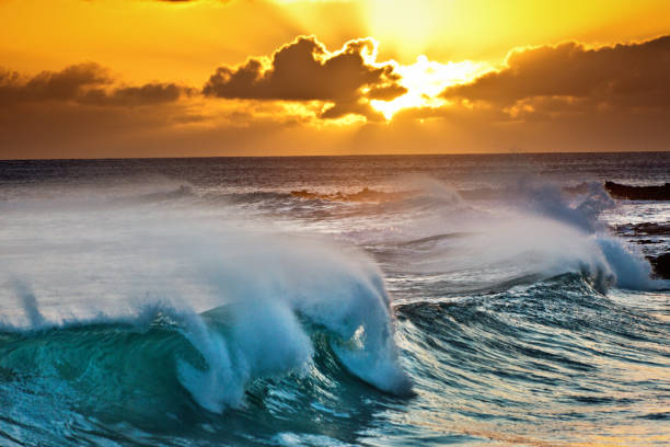 Colorful sunset at the south side of the island , the Poipu Beach of Kauai in Hawaii, USA.