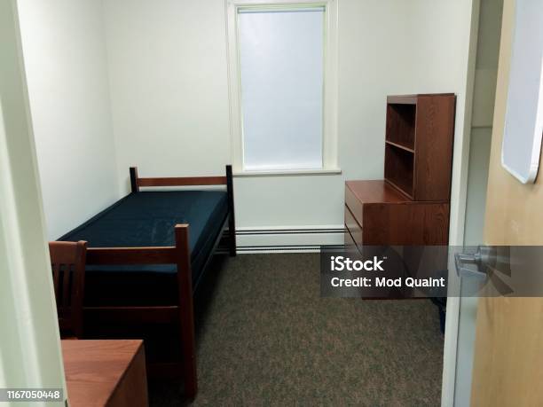 Basic Nondescript Undecorated White Box Dorm Room Stock Photo - Download Image Now - College Dorm, Dorm Room, Bedroom