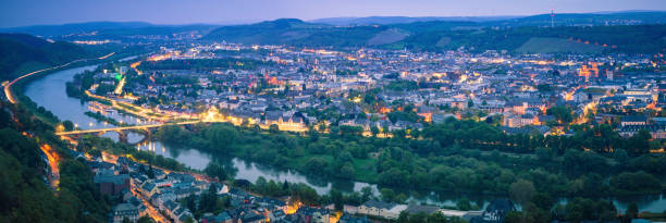 istock Panorama of Trier and Moselle River at night 1167053219