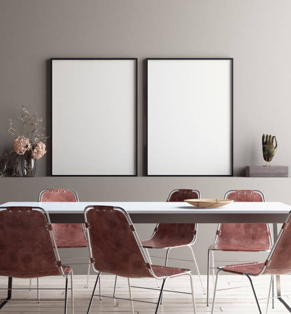 istock Wall, poster mock up in dining room, minimalist interior 1167055248
