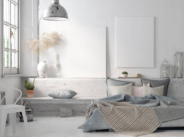 istock Poster mock up in rustic home interior, Scandinavian lifestyle concept 1167055252