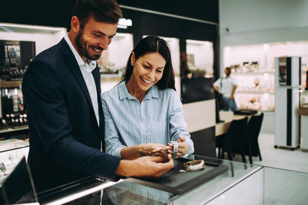 istock Middle age couple in jewelry store 1167055427