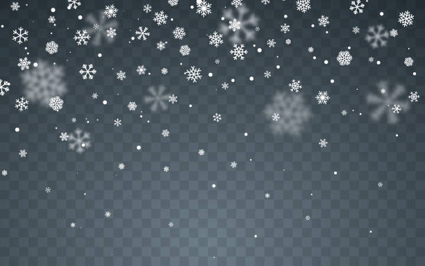 weihnachtsschnee. fallende schneeflocken auf dunklem hintergrund. schneefall. vektor-illustration - schneeflocken stock-grafiken, -clipart, -cartoons und -symbole