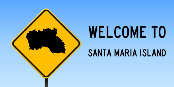 ilustrações de stock, clip art, desenhos animados e ícones de santa maria island map on road sign. - natal lisboa