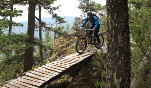 istock Male mountain biker follows trail through forest 1167056982
