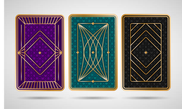 Poker playing cards back side design Poker playing cards back side design - black, turquoise, violet and golden colored blackjack illustrations stock illustrations