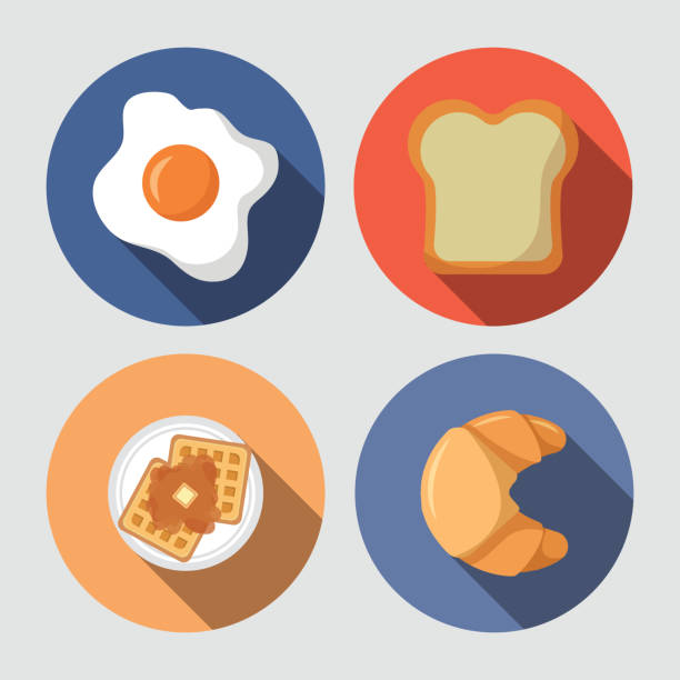 ilustrações, clipart, desenhos animados e ícones de café da manhã cozinhar ícones design plano - waffle breakfast syrup plate